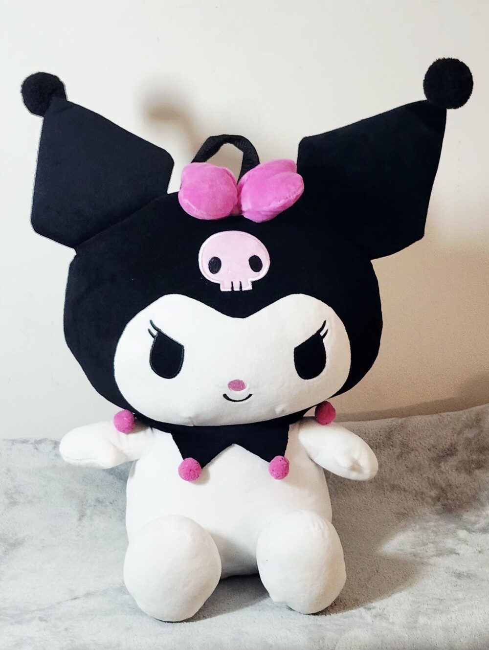 Sanrio Kuromi Plush 16" Backpack With Adjustable Straps  and Zippered Pocket